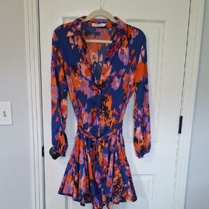 ViVI Blue, Purple & Orange Floral Tie-Waist Tunic Dress